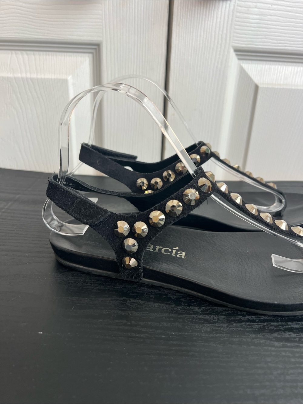 Pedro Garcia Judith Black Swarovski Crystal-Embellished T-Strap Sandals size 9 - Picture 7 of 10